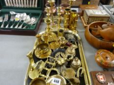 A mixed parcel of ornamental brassware including candle holders, trench art & some copperware