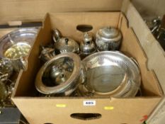 A box of good electroplate ware including teapots, coffee pots etc