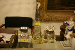 Three items of silver & glass dressing tableware
