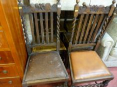 Three oak barley-twist dining chairs & three others