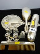 A parcel of silver dressing table items & condiment items