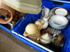 Two crates of mixed pottery, china, table lamps etc