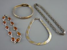 FOUR 925 MARKED SILVER BRACELETS by Milor, Italy and others, one set with amber pear shaped links,
