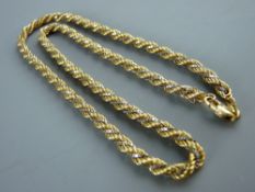 A NINE CARAT GOLD & WHITE METAL BOX LINK TWIST CHAIN, 14 grms