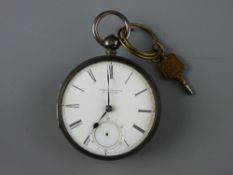 A GENT'S SILVER ENCASED KEYWIND POCKET WATCH with white dial Roman numerals, sweep seconds dial (