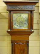A SMALL GRANDFATHER CLOCK, a finely patinated mahogany longcase clock having a square hood with