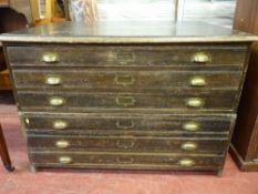 A 20th CENTURY OAK TWO PART PLAN/MAP CHEST of six drawers, 83 cms high, 119 cms wide, 83 cms deep