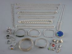 A QUANTITY OF SILVER JEWELLERY, hallmarked or stamped 925, to include six rings, four bangle