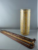 NINE HARDWOOD & OTHER WALKING CANES including a thistle and fern carved example with the initials 'E