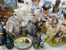 Two Staffs Scottish group figures, another Staffs group, Toby jug, ornamental ducks etc