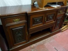 Large Edwardian mahogany carved front sideboard with dog kennel base