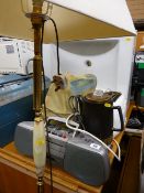 Brass and onyx standard lamp and small electricals, Sony radio cassette player etc E/T