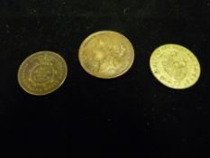 Three collectable coins including Prince of Wales model half sovereign, Prince Albert of Saxe Coburg