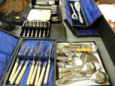Cased carving set, cased fish serving set and other cased electroplate flatware
