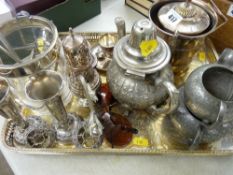 Quantity of electroplate ware and pewter on a twin handled galleried tray