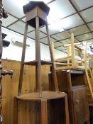 Art Deco style oak two tier circular table and an oak two tier plant stand