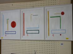 Tri-panel abstract painting with unknown artist's monogram