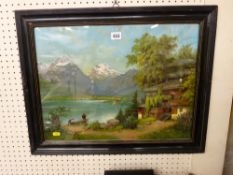 Vintage print - Alpine scene in an ebonized frame