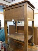 Vintage oak sewing table and a glass topped walnut coffee table