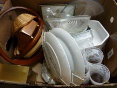 Quantity of ornamental plates, mixed glassware, treen, mantel clock etc