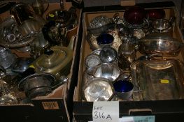 Two boxes of good electroplate and a tray