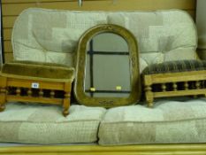 Pair of Edwardian footstools with gallery bases and a modern gilt framed wall mirror