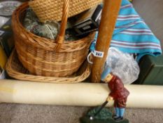 Mixed parcel containing wicker basket, hammer, doorstop etc