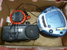 Box of small electrical items including 6 metre extension reel