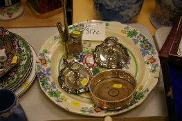 Masons Regency charger, wine coaster, pair of candleholders etc