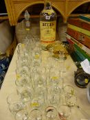 Large Bells Scotch Whisky bottle and a selection of drinking and other glassware