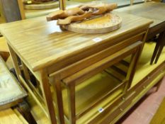 Eastern style nest of three tables and a carved folding table