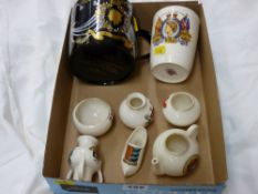 Large commemorative mug and a beaker and a small quantity of predominantly Goss crested china
