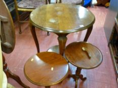 Vintage circular two tier side table and a pair of modern mahogany effect wine tables