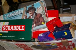 Box of board games, other toys including Videomaster Viewer etc