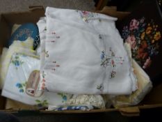 Box of vintage table and other linen