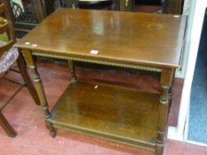 Vintage two tier oak side table on turned and reeded supports