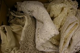Box of crochet table and other linen