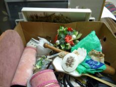 Box of mixed items and a small parcel of prints, paintings etc