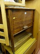 Vintage oak sewing box trolley and a set of three reproduction glass topped side tables