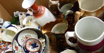 Box of copper lustre and Gaudy Welsh teaware