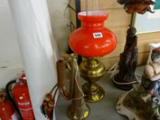 Brass based oil lamp and a copper bugle