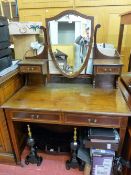 Edwardian inlaid two drawer dressing table with shield shaped mirror