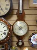 Rosewood encased and inlaid onion head banjo barometer with silvered dial, no maker