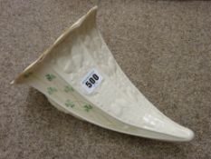 Belleek china cornucopia horn with shamrock decoration and acorns in relief