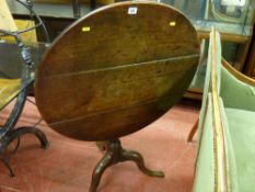 Antique oak circular tilt top tripod table