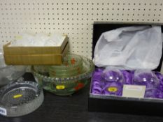 Pair of boxed Edinburgh brandy glasses and other glassware