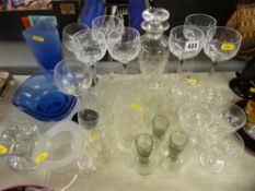Cut glass decanter and stopper, quantity of drinking glassware and a selection of vases