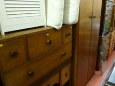 Good vintage oak three piece bedroom suite of two door wardrobe, mirrored five drawer dressing chest