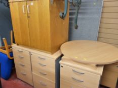 Quantity of light wood modern office furniture