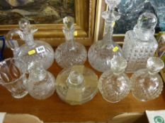 Selection of cut and other glassware including decanters with stoppers, scent bottles etc